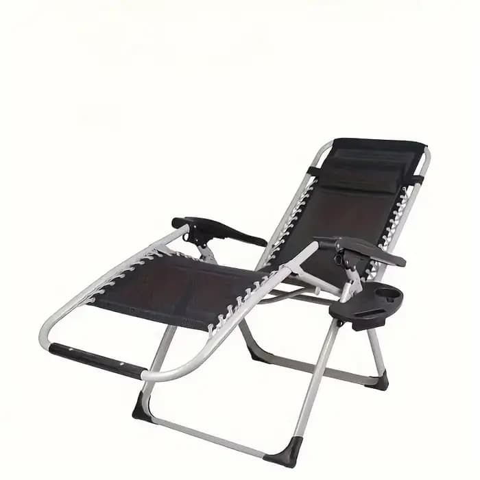 Chaise longue pliante de plage avec porte-gobelet et table latérale