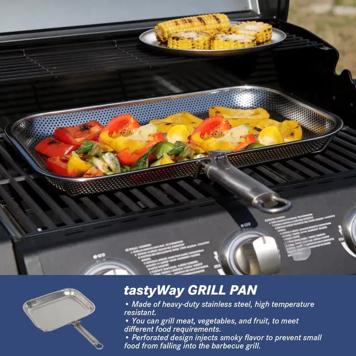 TastyWay Panier de cuisson carré perforé en acier inoxydable pour barbecue