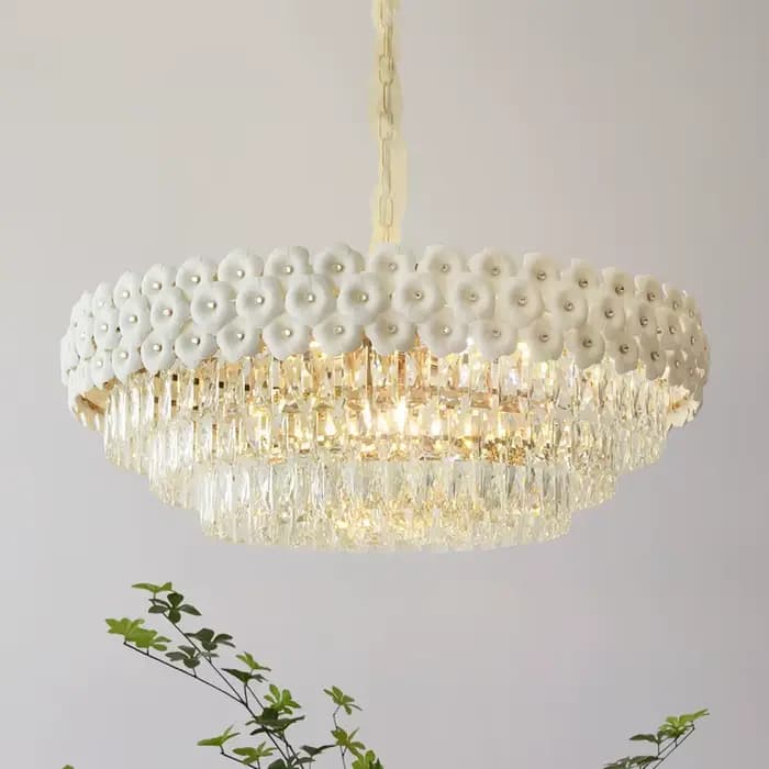 Lampe suspendue moderne et chaude pour chambre à coucher, salle à manger, luxe, cristal, céramique, fleur, Rose, salon français, décoration de maison, nouvelle collection 2026