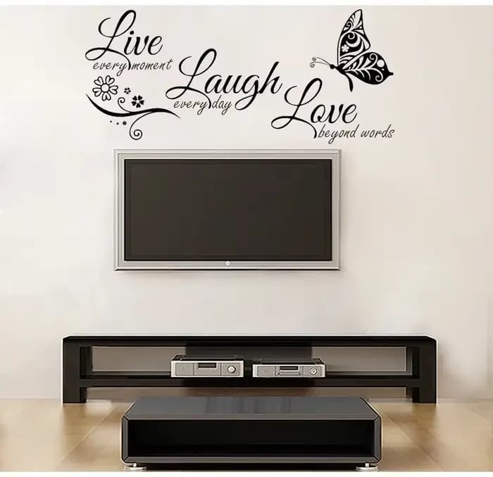 Live Laugh Love Sticker mural fleur papillon, stickers muraux modernes, citations, vinyle, décoration d'intérieur, salon