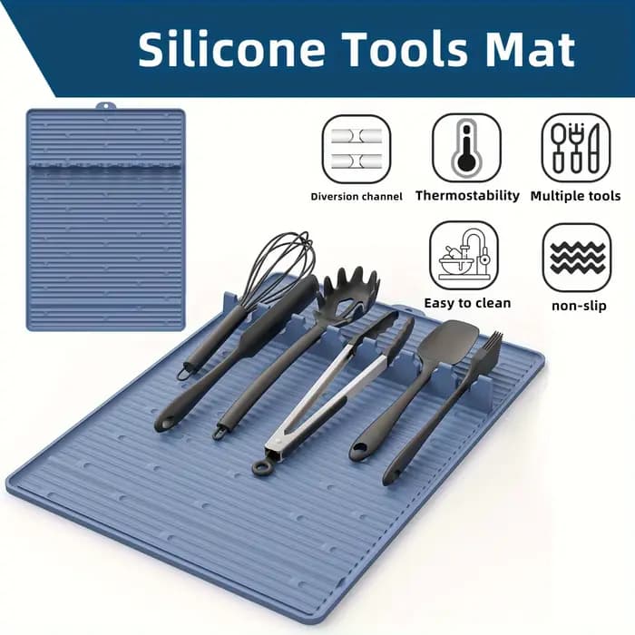 Tapis de gril en Silicone pour plaques noires, organisateur d'outils de barbecue avec tampon d'égouttement, spatule et porte-ustensiles pour la cuisine en plein air