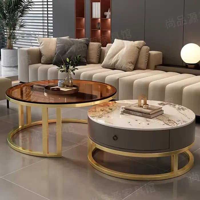 Ensemble de Tables Basses Rondes et Minimalistes en Métal pour Salon