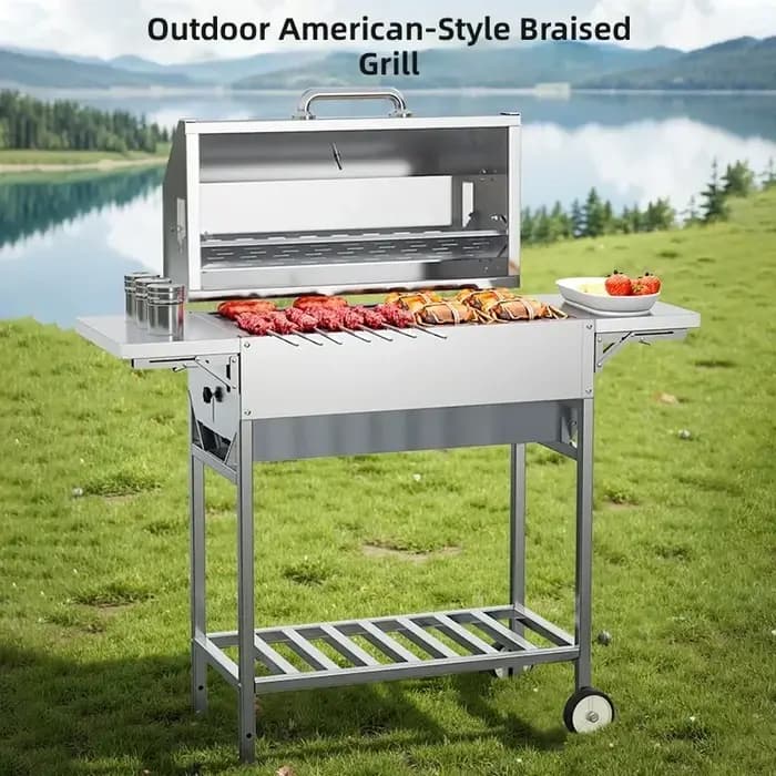 Barbecue portable en acier inoxydable Butterfly, style américain, pour camping et pique-nique, avec grille à charbon de bois et ensemble de cuisson