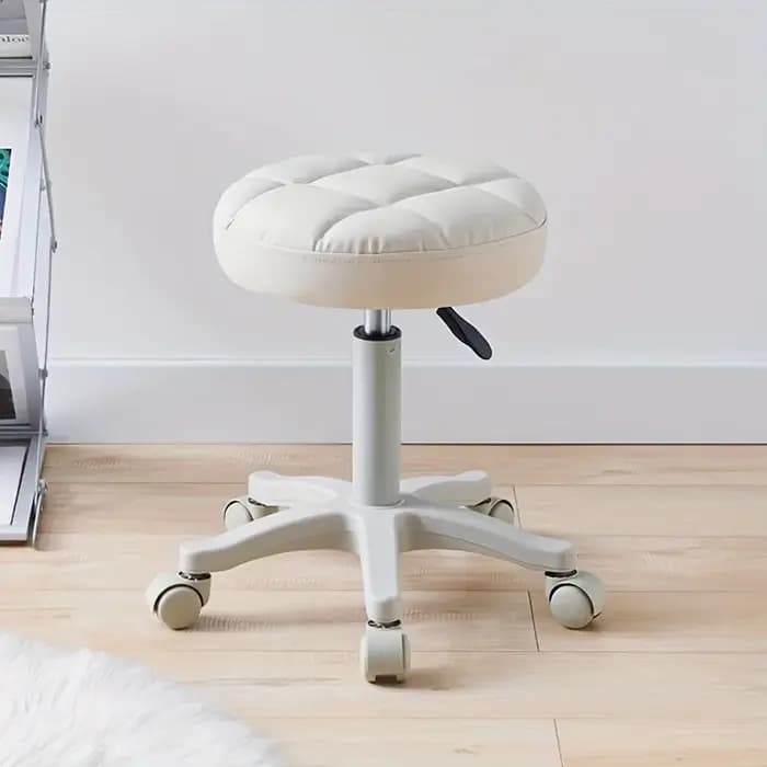Petite chaise ronde tabouret roulant avec roulettes simili cuir hauteur réglable pivotant dessin travail Salon