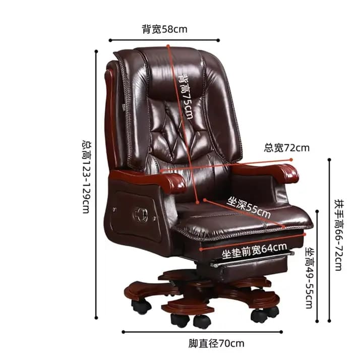 Chaise en cuir première couche peau De vache grande Chaise De Bureau inclinable en bois massif Chais