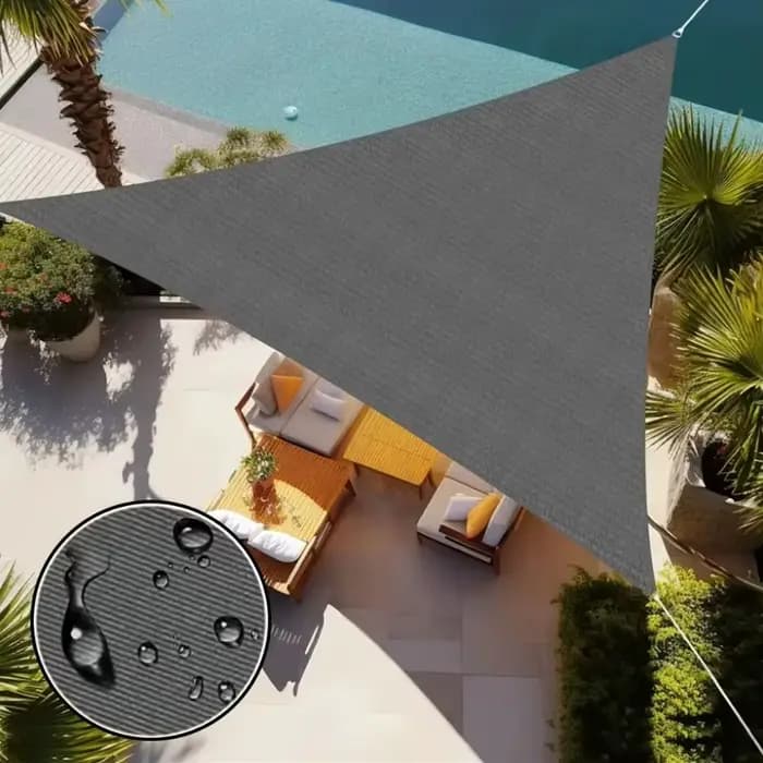Abri solaire triangulaire imperméable 3x3x3M Taille 95% de blocage des UV Parasol triangulaire portable avec cordes Voile d'ombrage Zone de piscine
