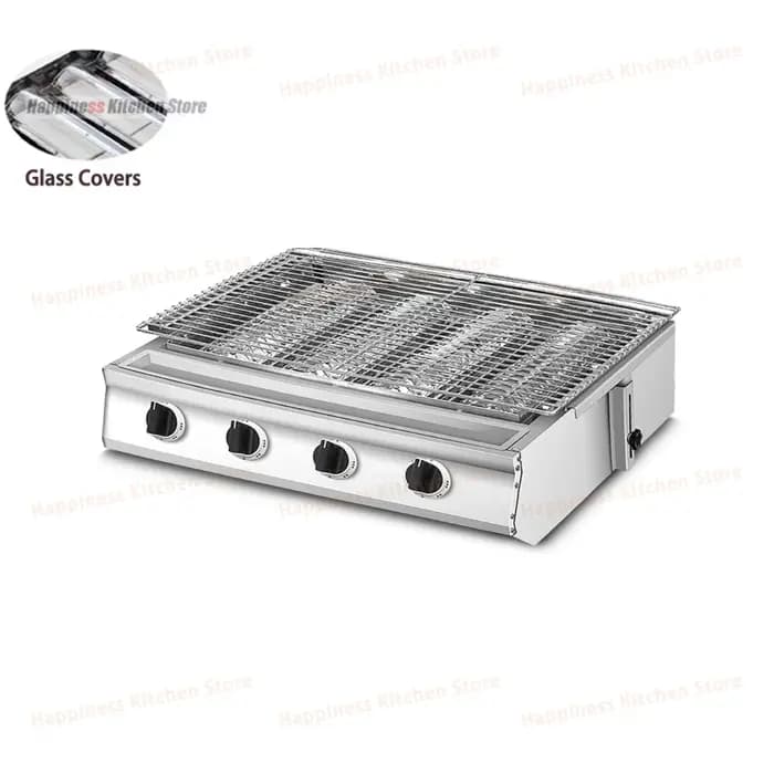 Grill de Barbecue à 4 Brûleurs en Acier Inoxydable avec Couvercle