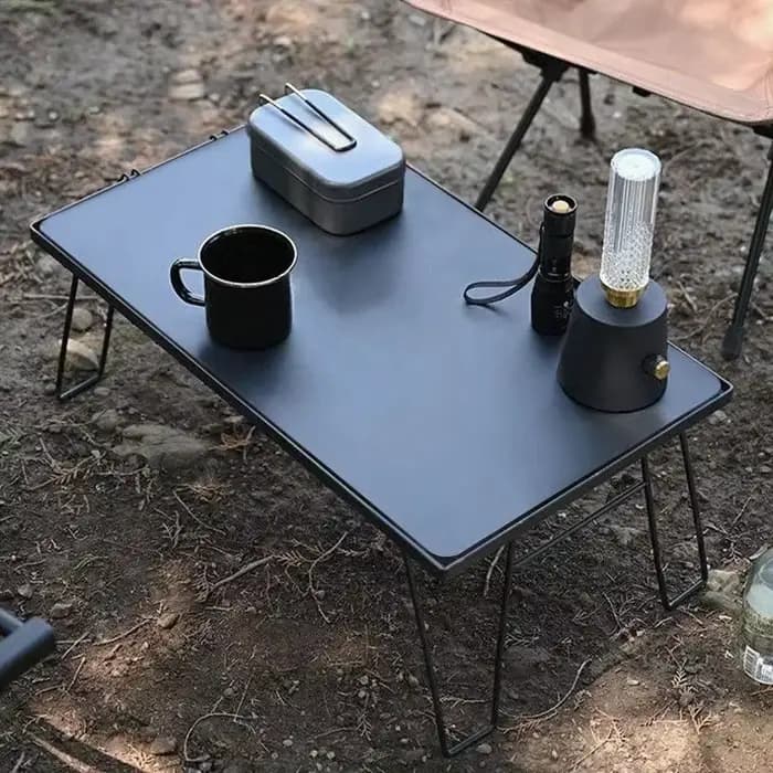 Table pliante multifonctionnelle d'extérieur en bambou avec étagères multiples pour barbecue, camping et pique-nique