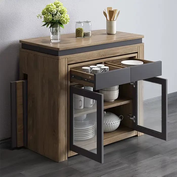 Buffet rectangulaire avec rangement, table à manger extensible moderne