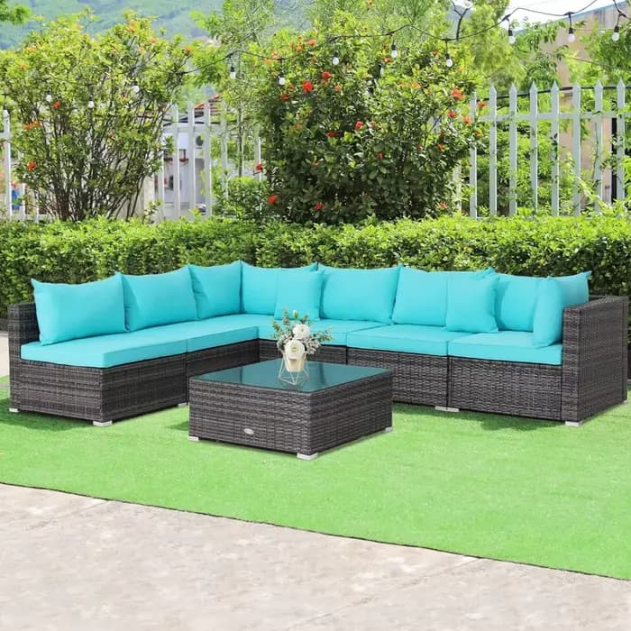 Ensemble de meubles de Patio 7 pièces, ensemble de canapé sectionnel d'extérieur en rotin pour tous