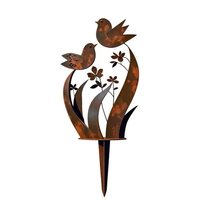 Piquet de jardin en métal avec motif d'oiseau et de fleurs