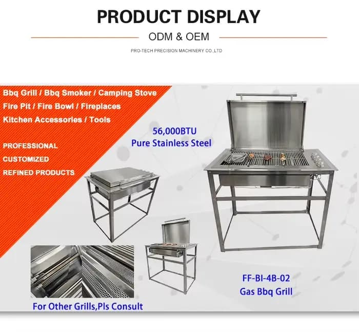 Grill de Barbecue au GPL à deux à cinq brûleurs, cuiseur à viande automatique Commercial, matériaux