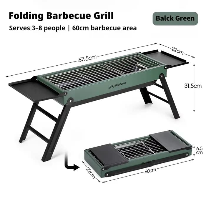 Barbecue pliant BISINNA, robuste et portable, avec étagères latérales, pour le camping en plein air,
