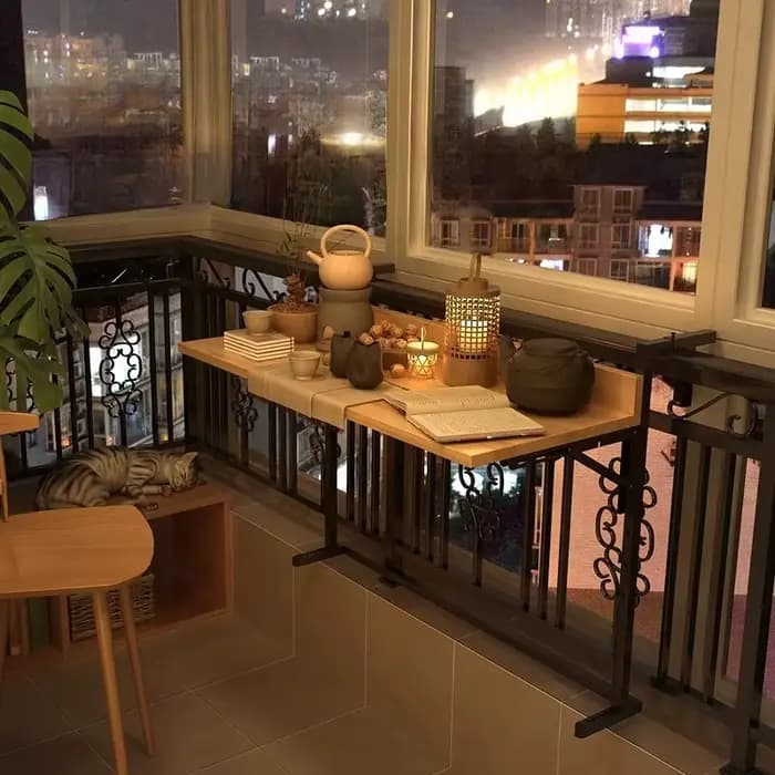 Table de Bar pliable en bois de teck, comptoir de petit déjeuner suspendu, garde-corps robuste pour