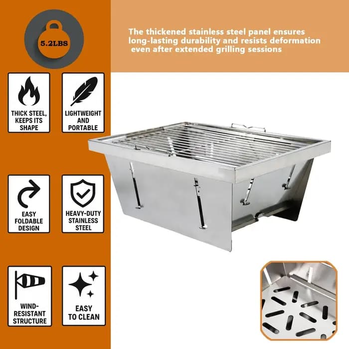 Barbecue pliable Pandatour Camping IGT 1 unité, en acier inoxydable, facile à installer, amovible et portable pour la randonnée