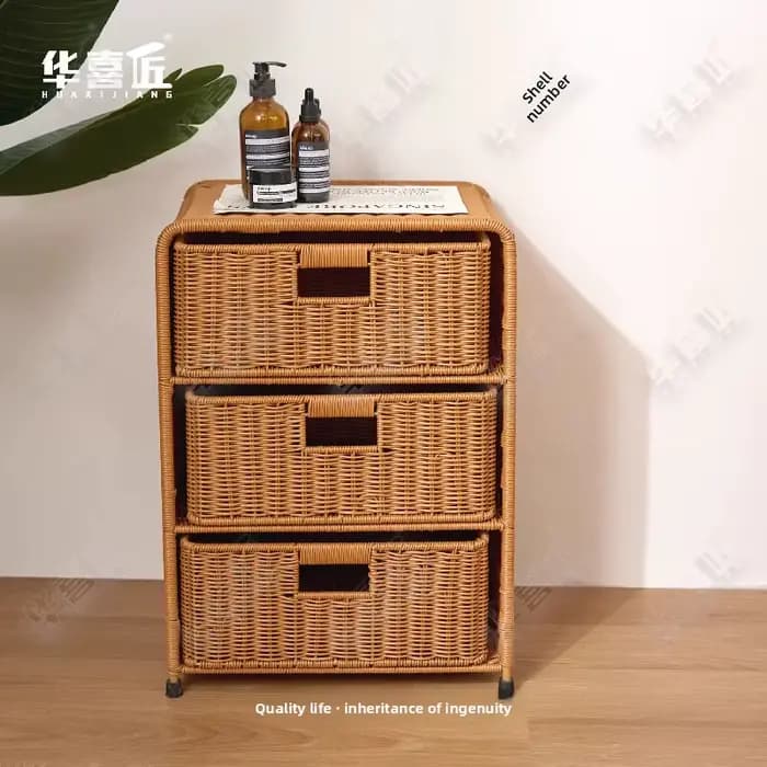 Armoire de rangement à trois niveaux de Style rotin, maison, salon, jardin extérieur, chambre à coucher, tiroir de sol, organisateur, armoire de chevet