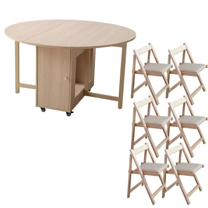 Table à manger ronde pliante avec chaises pliantes