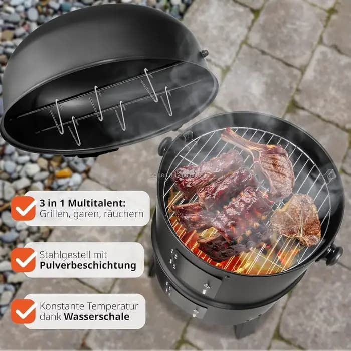 Grill à charbon de bois pour barbecue extérieur 3 en 1
