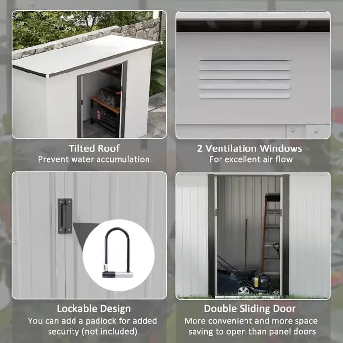 Abri de jardin en métal 8' x 4', hangar de rangement extérieur, maison à outils de jardin avec doubl