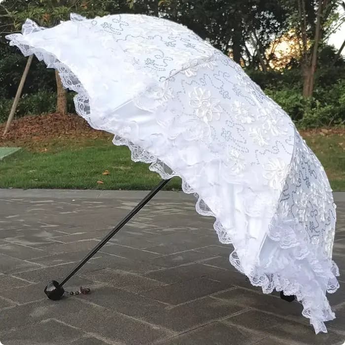 Parasol de soleil en dentelle double couche pour femme