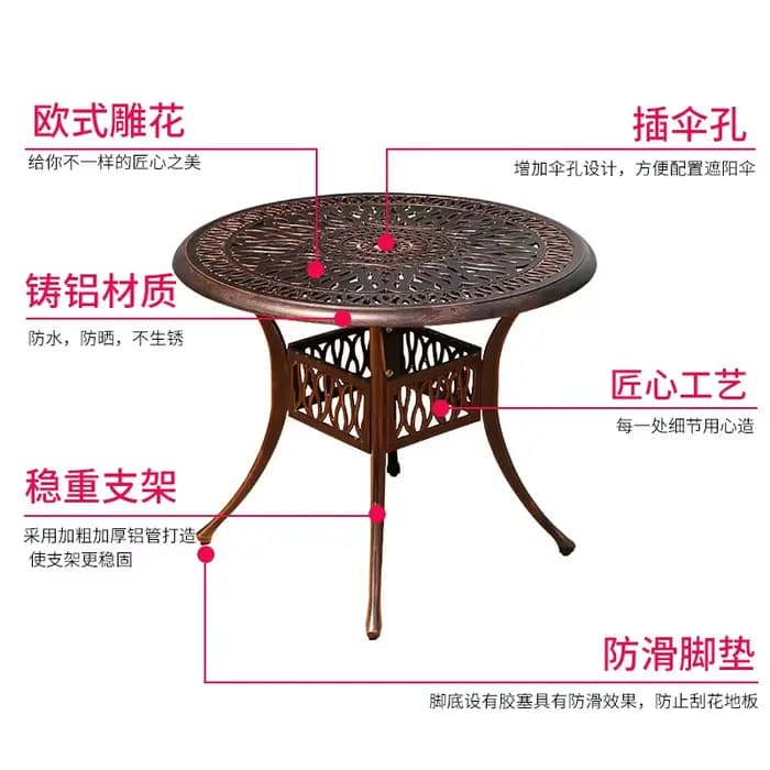 Combinaison table et chaise d'extérieur tissées en fonte d'aluminium