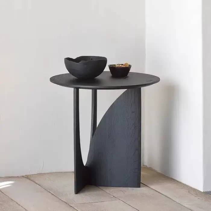 Table basse ronde nordique en bois massif, Table d'appoint pour canapé, bureau de chevet en noyer no