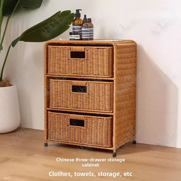 Armoire de rangement à trois niveaux de Style rotin, maison, salon, jardin extérieur, chambre à coucher, tiroir de sol, organisateur, armoire de chevet