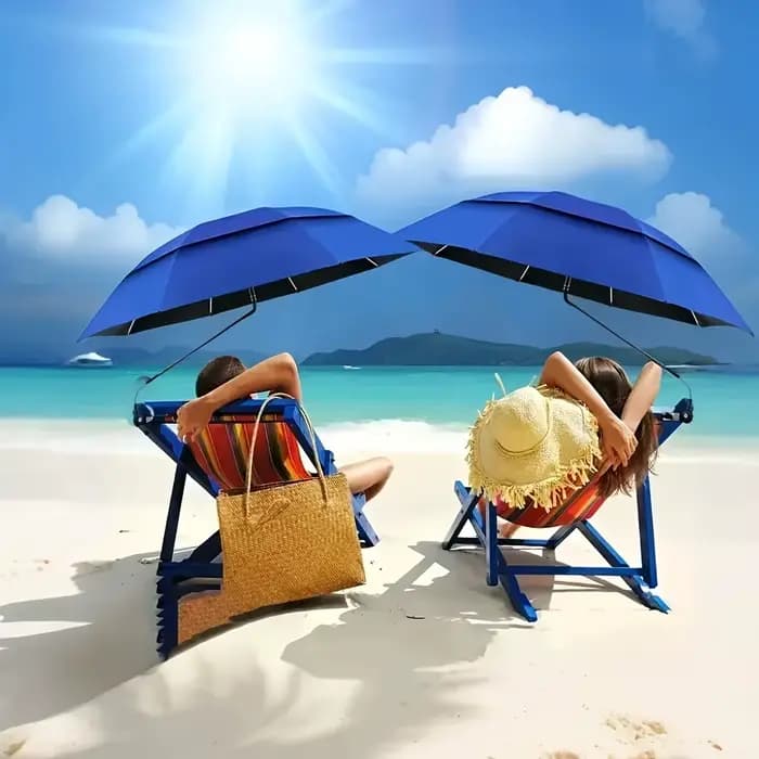 Parasol de plage anti-UV double couche – 360 ° Support rotatif universel en fer robuste pour chaise