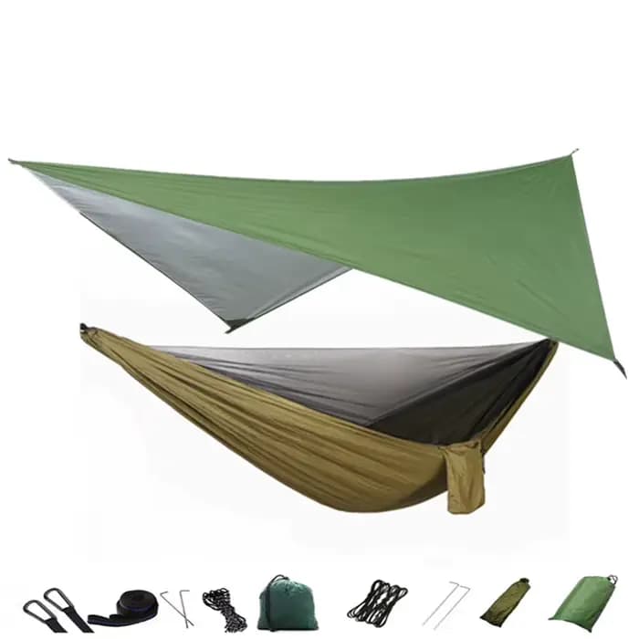 Hamac de Camping moustiquaire et auvent de hamac hamac en Nylon Portable sangles d'arbre de mouche d