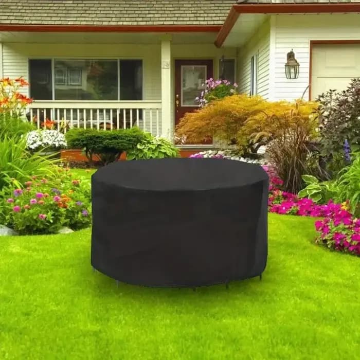 Housse anti-poussière pour table ronde de jardin avec corde de serrage