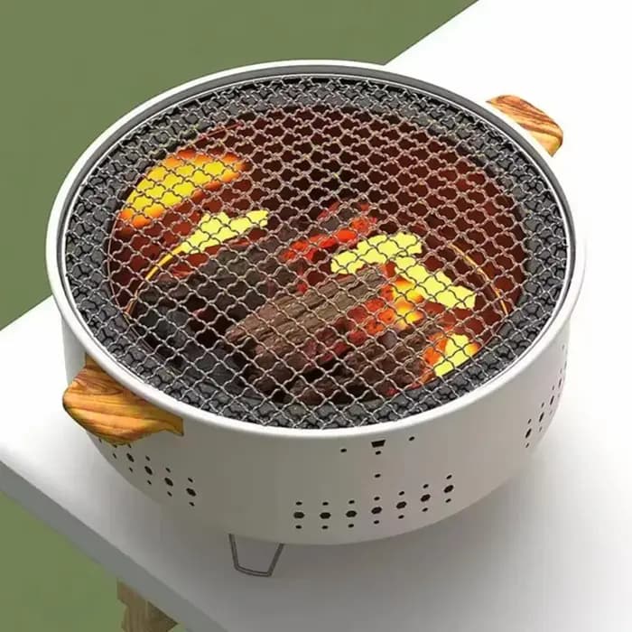 Barbecue portable coréen au charbon de bois, réchaud en acier inoxydable, barbecue rond antiadhésif pour le camping en plein air