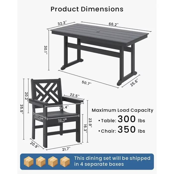 Ensemble de salle à manger d'extérieur 7 pièces, ensemble table et chaises de patio toutes saisons e