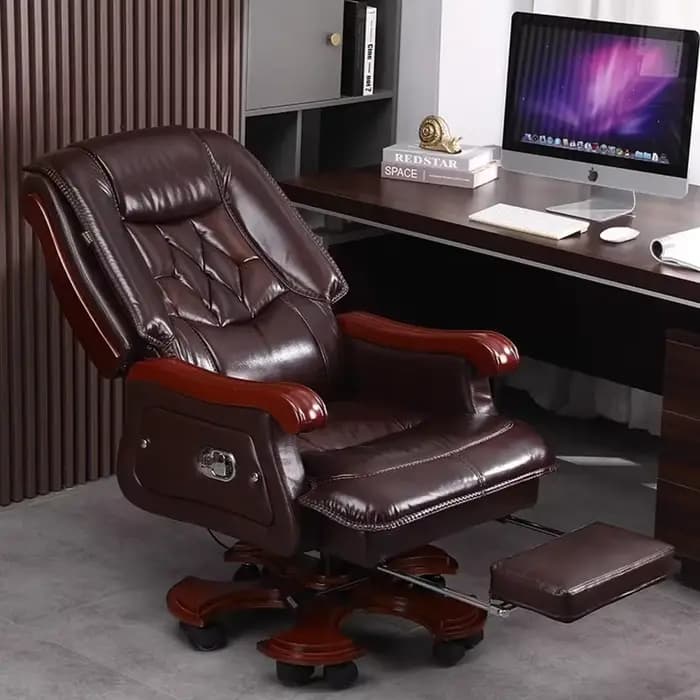 Chaise en cuir première couche peau De vache grande Chaise De Bureau inclinable en bois massif Chais