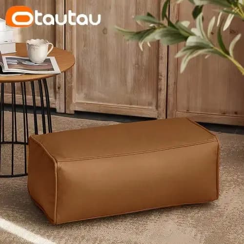 OTAUTAU grand tabouret Pouf Ottoman en Faux cuir avec remplissage pouf repose-pieds repose-pieds porte d'angle siège latéral Futon sans cadre JD007
