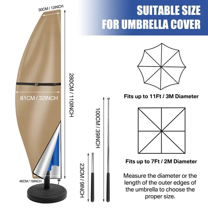 Housse de protection imperméable pour parasol cantilever d'extérieur