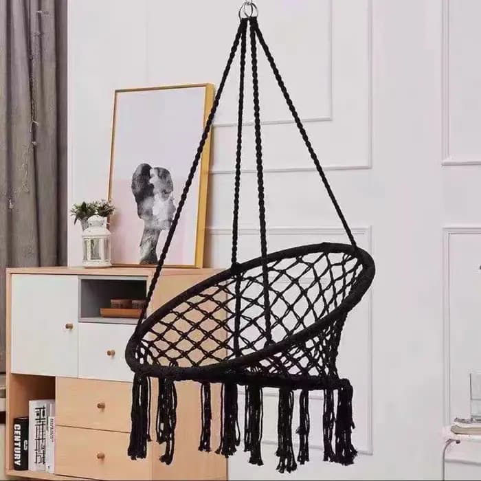 Fauteuil suspendu d'extérieur en corde de coton tressée avec pompons
