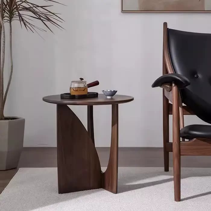 Table basse ronde nordique en bois massif, Table d'appoint pour canapé, bureau de chevet en noyer no