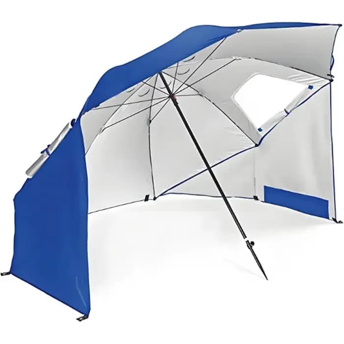 Parasol de plage coupe-vent UPF 50+ avec ancre de sable et inclinaison, pare-soleil portable et pliable pour patio, jardin, piscine, cour, pelouse, extérieur
