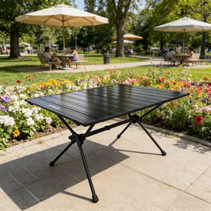 Table pliante d'extérieur portable, facile à nettoyer et avec un bon rangement, hauteur réglable, en