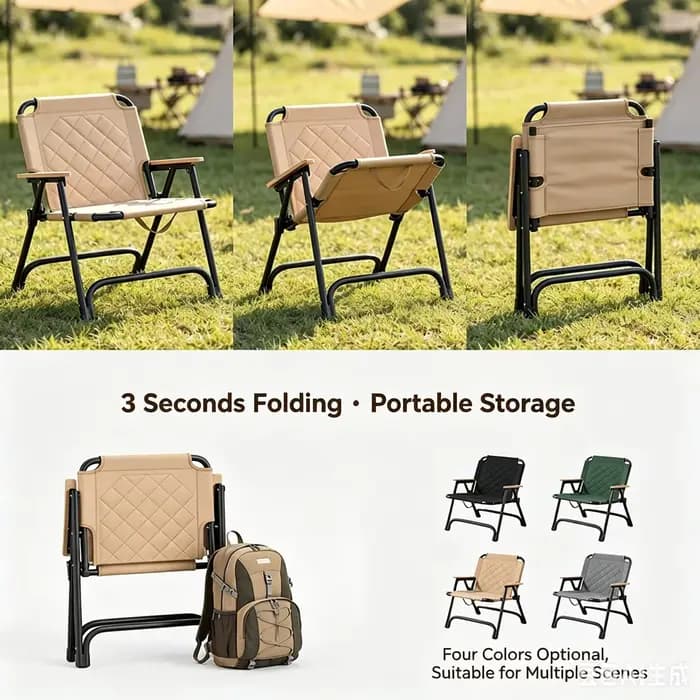 Chaise pliante Kemet avec renfort du dossier, chaise de camping portable pour la plage, la pêche, le pique-nique, le barbecue en plein air, les voyages