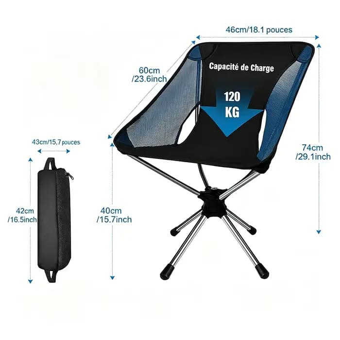 Chaise pliante pivotante pour le camping