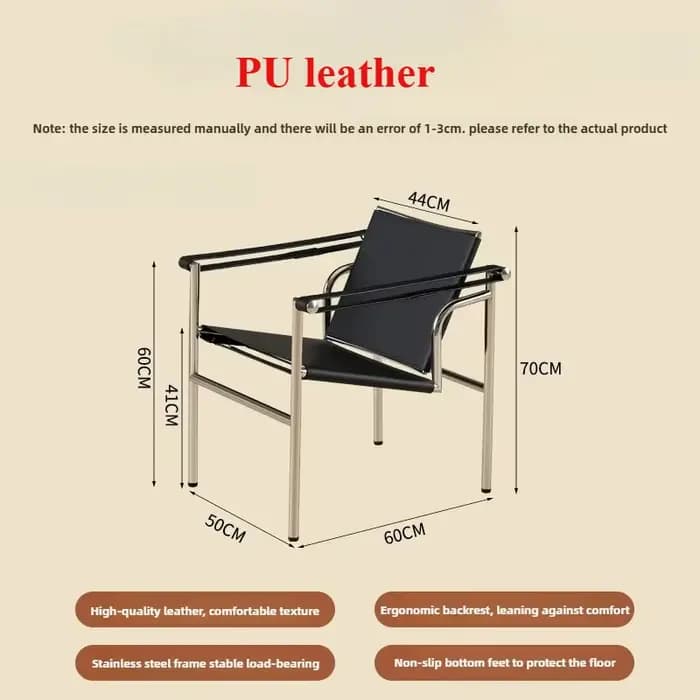Chaise de loisirs simple en cuir et acier inoxydable
