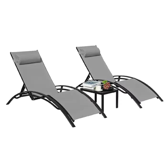 Ensemble de chaises longues inclinables en aluminium avec dossier réglable, chaise inclinable de tab
