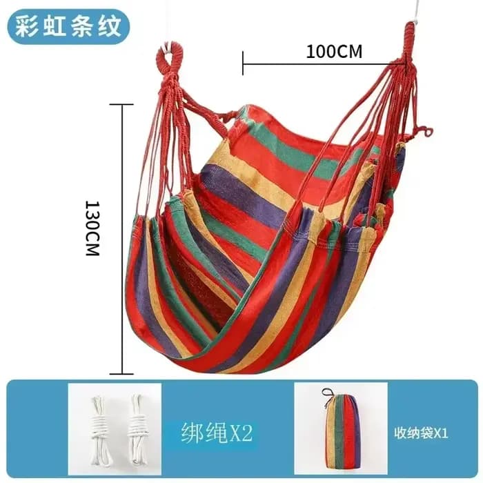 Hamac chaise en toile rayée colorée, sans coussin, durable, pour intérieur/extérieur/camping, idéal pour les loisirs en famille