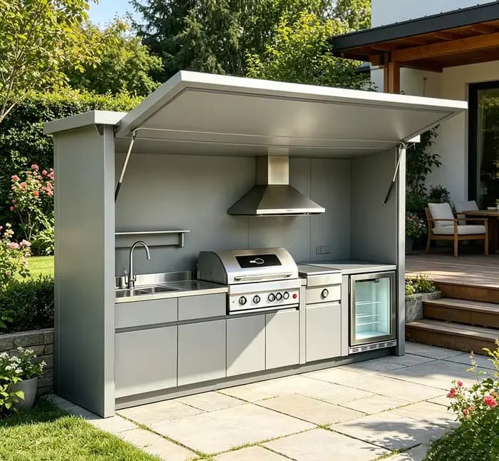 Meubles de cuisine extérieurs modernes et élégants avec configuration barbecue complète