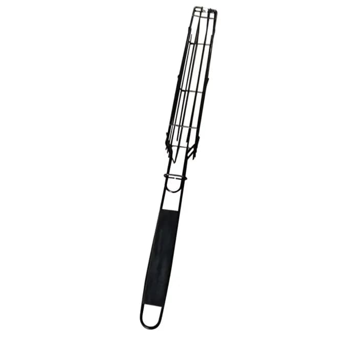 Panier de barbecue portable antiadhésif avec poignée en bois, grille en maille et pince à saucisses pour pique-nique