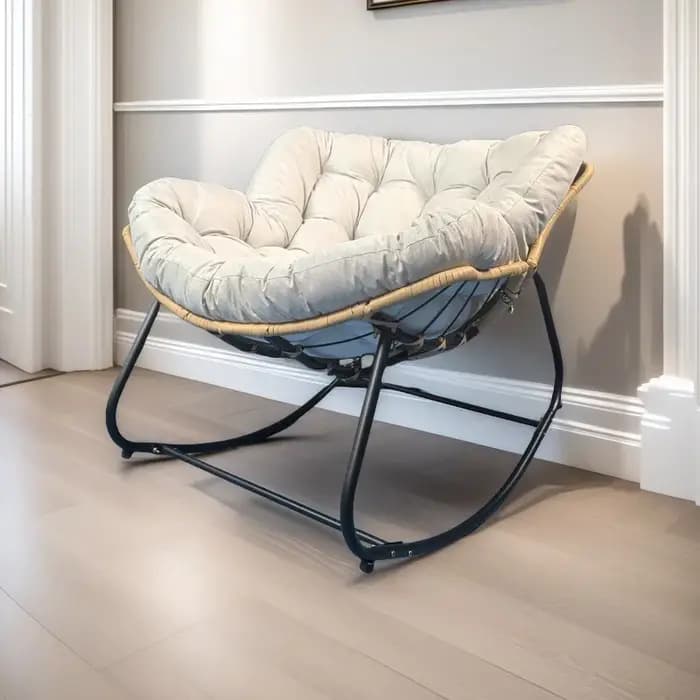 Chaise à bascule tissée en rotin PE pour adultes et enfants