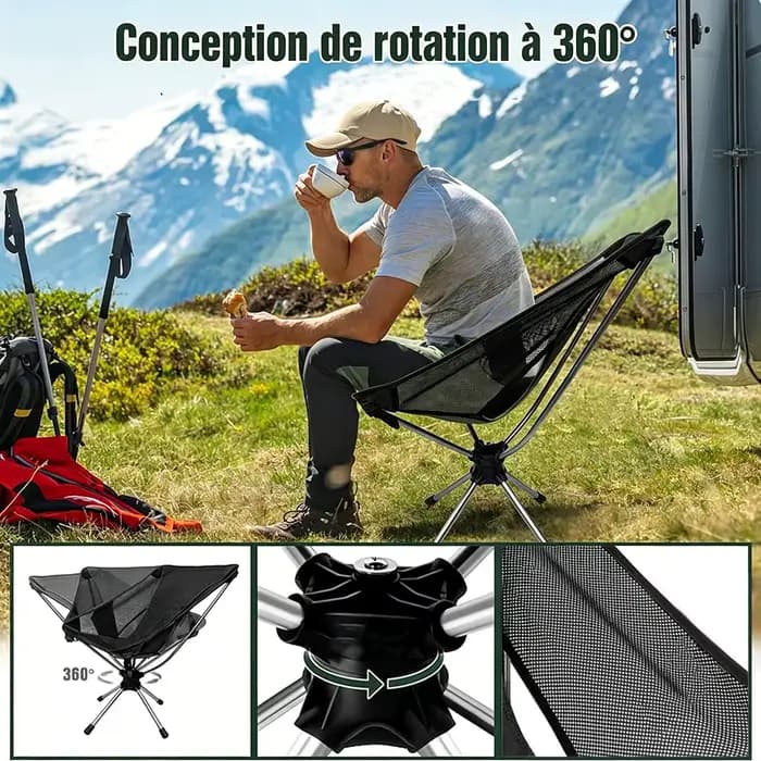 Chaise pliante pivotante pour le camping