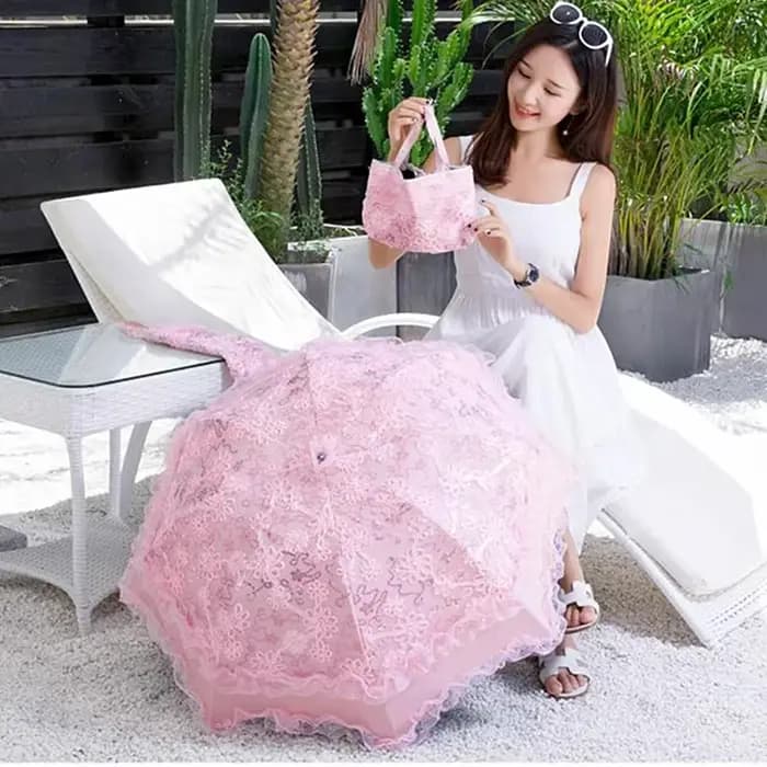 Parasol de soleil en dentelle double couche pour femme