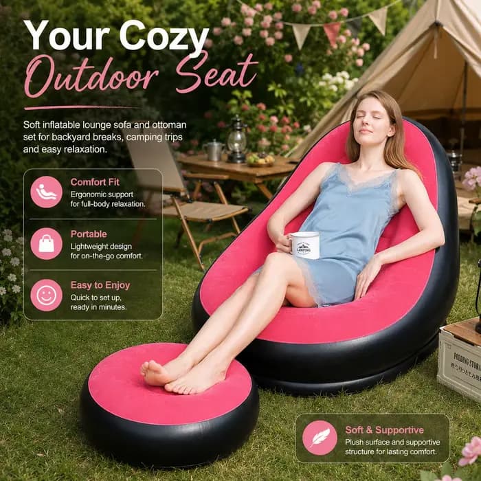 1PC Chaise longue gonflable avec repose-pieds assorti